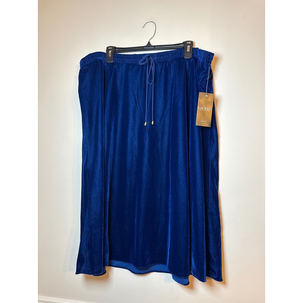 Lauren Ralph Lauren Velvet Skirt Womens 2X Blue Sapphire Midi Drawstring New
